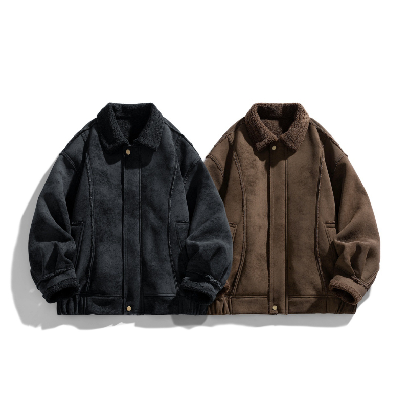 Baseball jakna s američkim stilom revera, podstavljena flisom, kapuljačom, debela za zimu