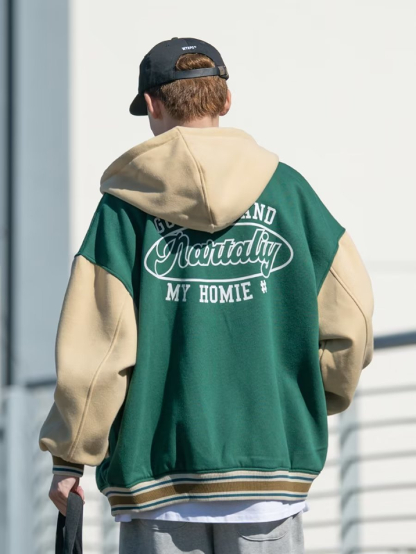 Jakna s kapuljom u streetwear stilu, labav kroj, akrilna tkanina, dugi rukav, za proljeće i jesen