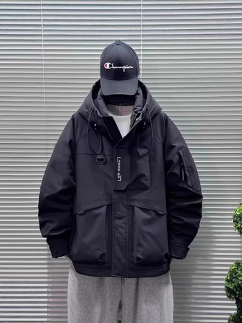 Muška down jakna za mlade, zima 2025, bijeli patka perja 76–80%, s kapuljom i stojećim ovratnikom, otporna na vjetar i topla