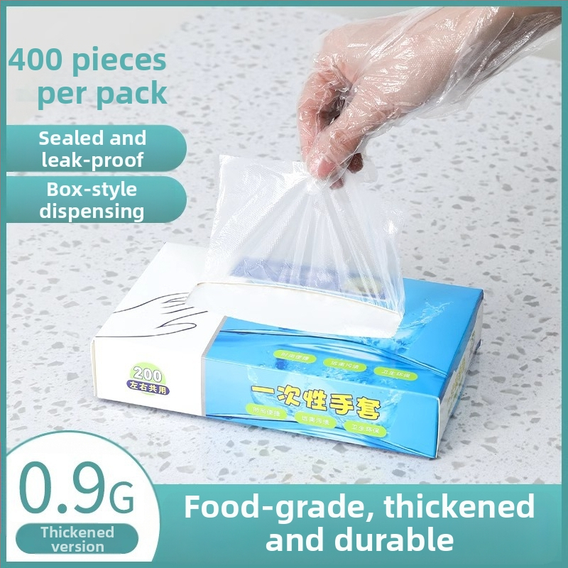 Mănuși de unică folosință din PE, alimentare, groase și transparente, cu protecție împotriva prafului, ambalate într-o cutie cu 120 buc.