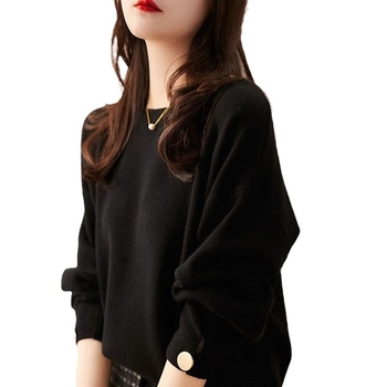 Ženski viskozni pleteni pulover, slobodan kroj, okrugli izrez, dugi rukavi, srednja debljina