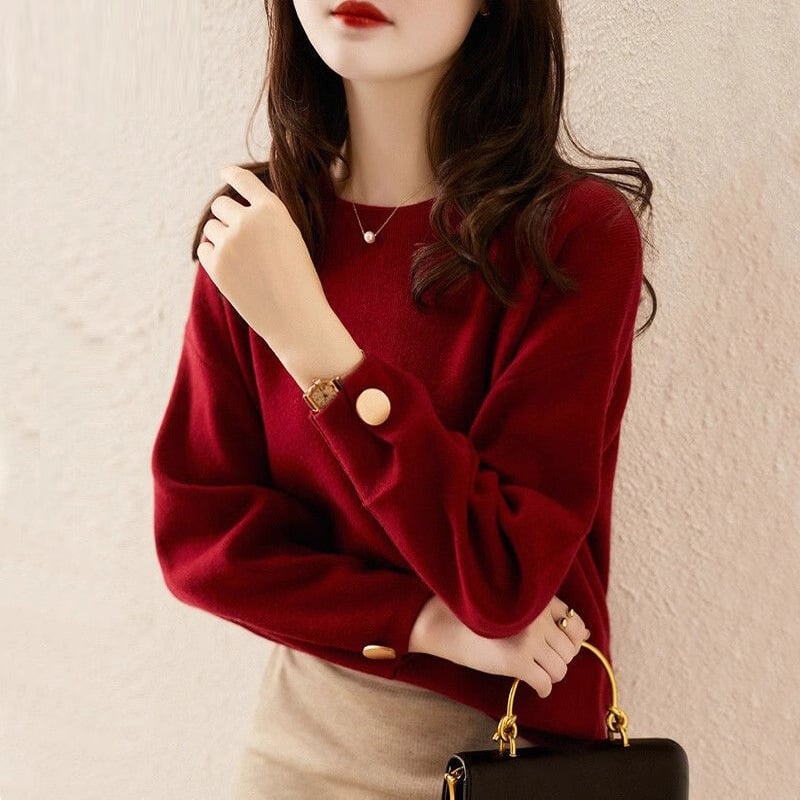 Ženski viskozni pleteni pulover, slobodan kroj, okrugli izrez, dugi rukavi, srednja debljina