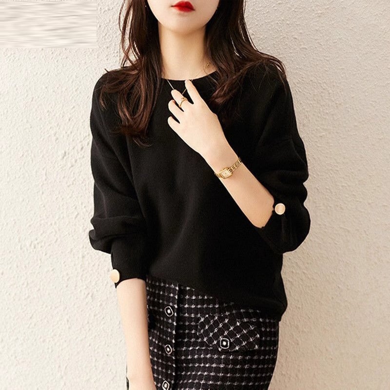 Ženski viskozni pleteni pulover, slobodan kroj, okrugli izrez, dugi rukavi, srednja debljina