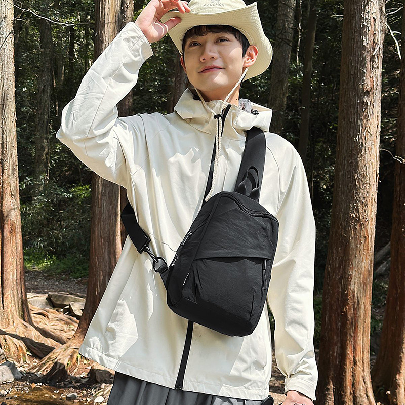 Мъжка найлонова чанта за гърдите, уличен стил, дишаща подплата от полиестер, едноцветна