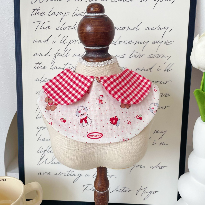 Φουλάρι κατοικίδίων για γάτες και σκύλους — μοτίβο καρτούν και καρό, πολυεστέρας, ύφανση απλό, εκτύπωση, στυλ πριγκίπισσα