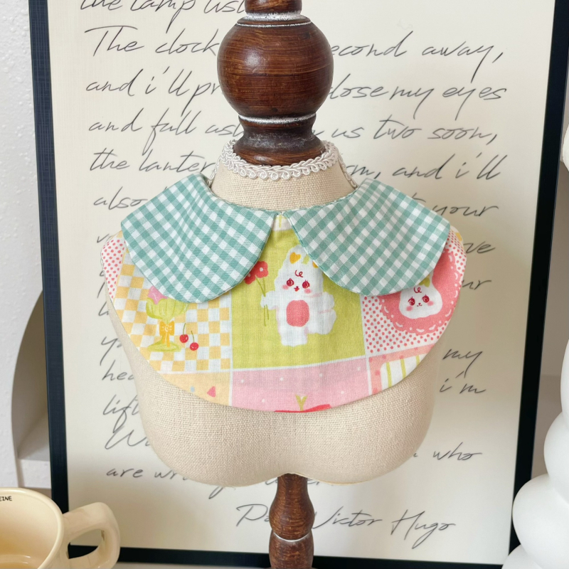 Φουλάρι κατοικίδίων για γάτες και σκύλους — μοτίβο καρτούν και καρό, πολυεστέρας, ύφανση απλό, εκτύπωση, στυλ πριγκίπισσα