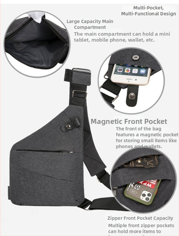 Мъжка чанта за гърдите – уличен стил, нейлон, дишаща и износоустойчива, едноцветен модел, подплата от полиестер