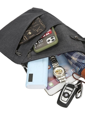 Мъжка чанта за гърдите – уличен стил, нейлон, дишаща и износоустойчива, едноцветен модел, подплата от полиестер