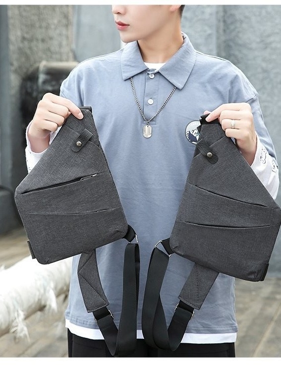 Мъжка чанта за гърдите – уличен стил, нейлон, дишаща и износоустойчива, едноцветен модел, подплата от полиестер