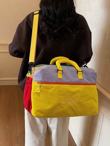 Ženska nylon torba za sport s dizajnom color-block i patchwork, velika kapaciteta, lagana, crossbody torba za putovanja