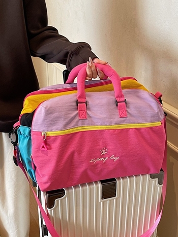 Ženska nylon torba za sport s dizajnom color-block i patchwork, velika kapaciteta, lagana, crossbody torba za putovanja