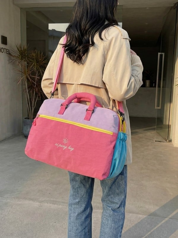 Ženska nylon torba za sport s dizajnom color-block i patchwork, velika kapaciteta, lagana, crossbody torba za putovanja
