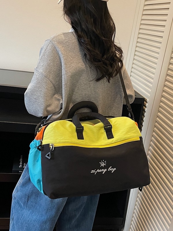 Ženska nylon torba za sport s dizajnom color-block i patchwork, velika kapaciteta, lagana, crossbody torba za putovanja