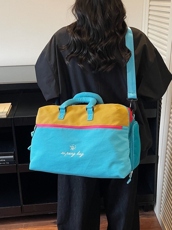 Ženska nylon torba za sport s dizajnom color-block i patchwork, velika kapaciteta, lagana, crossbody torba za putovanja