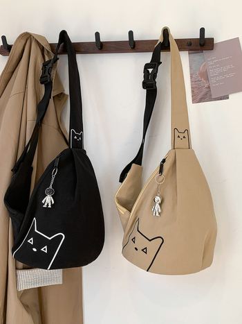 Sportska crossbody torba od Oxford platna, prozračna i vodootporna, ergonomski dizajn za smanjenje opterećenja, gradski minimalistički stil, uzorak mačaka