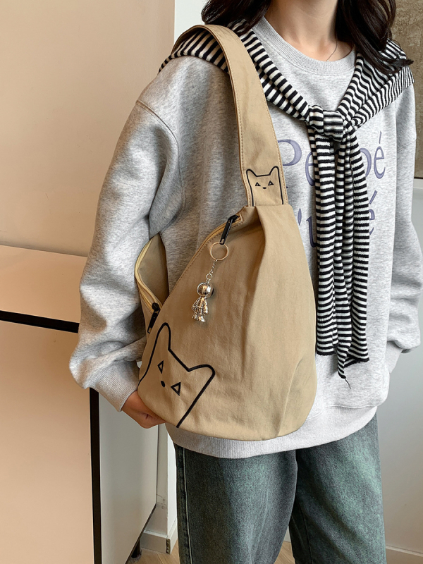 Sportska crossbody torba od Oxford platna, prozračna i vodootporna, ergonomski dizajn za smanjenje opterećenja, gradski minimalistički stil, uzorak mačaka