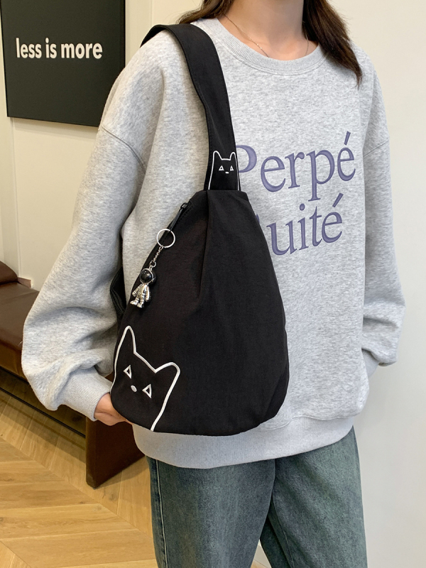 Sportska crossbody torba od Oxford platna, prozračna i vodootporna, ergonomski dizajn za smanjenje opterećenja, gradski minimalistički stil, uzorak mačaka