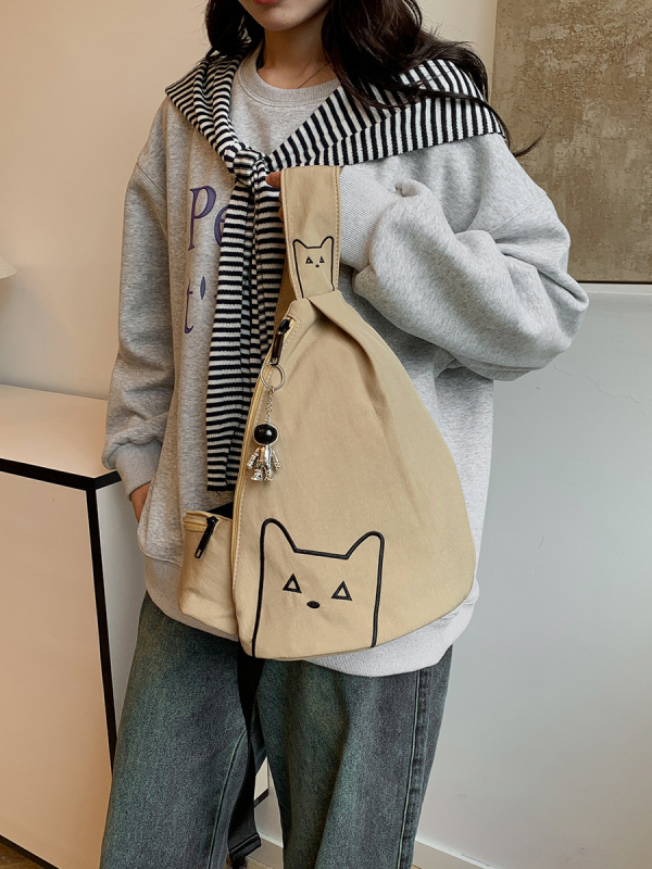 Sportska crossbody torba od Oxford platna, prozračna i vodootporna, ergonomski dizajn za smanjenje opterećenja, gradski minimalistički stil, uzorak mačaka