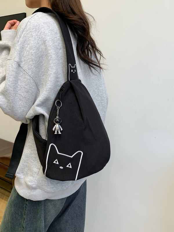 Sportska crossbody torba od Oxford platna, prozračna i vodootporna, ergonomski dizajn za smanjenje opterećenja, gradski minimalistički stil, uzorak mačaka