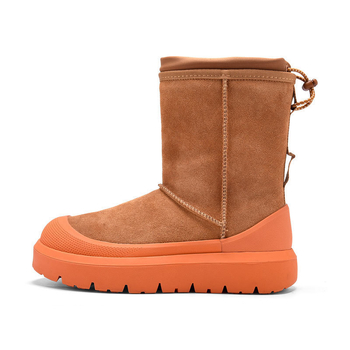 Maolu Снежни обувки за жени с дебела подметка и вградена овча кожа подплата (Вулканизирана подметка; къс маншет 10–20 см; вътрешност от овча кожа)