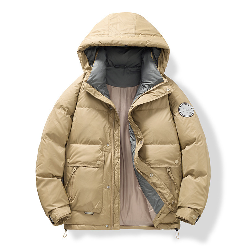 Muška kapuljačasta puffer jakna – 650 punila, zaštita od hladnoće -30°C do -15°C, 56–60% kašmira, 90% perja, vanjski i podstava od poliestera, zip zatvarač, gradski stil