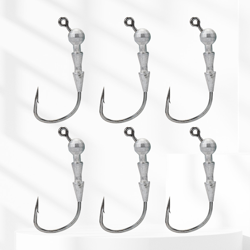 Lead head barbed Ned hook No. 4, 6-pack, 4x strengthened micro-lead head for ocean beach fishing