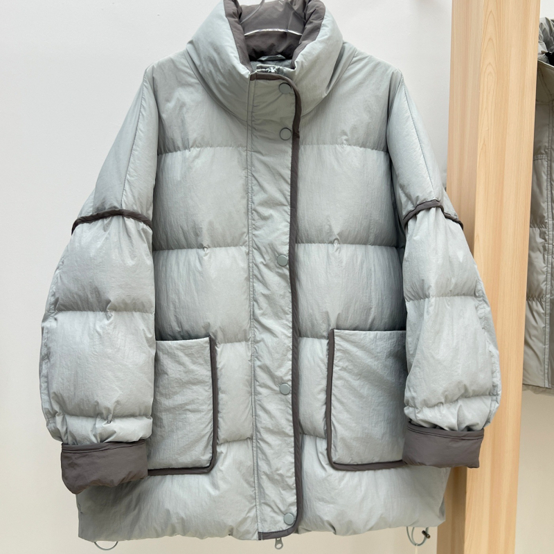 Ženska puffer jakna s debelim izolacijom, stojeći ovratnik, srednja duljina, zatvarač