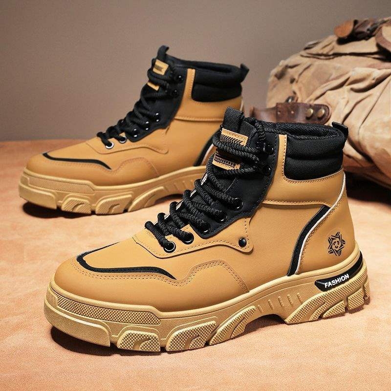 Зимни ботуши за сняг за мъже - водоустойчиви, противохлъзгави, горна част от синтетична кожа, гумена подметка, без връзки стил Мартин ботуши