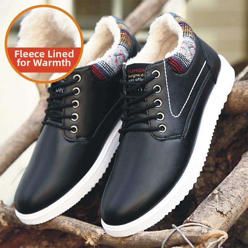 Зимни ботуши за сняг за мъже - водоустойчиви, противохлъзгави, горна част от синтетична кожа, гумена подметка, без връзки стил Мартин ботуши