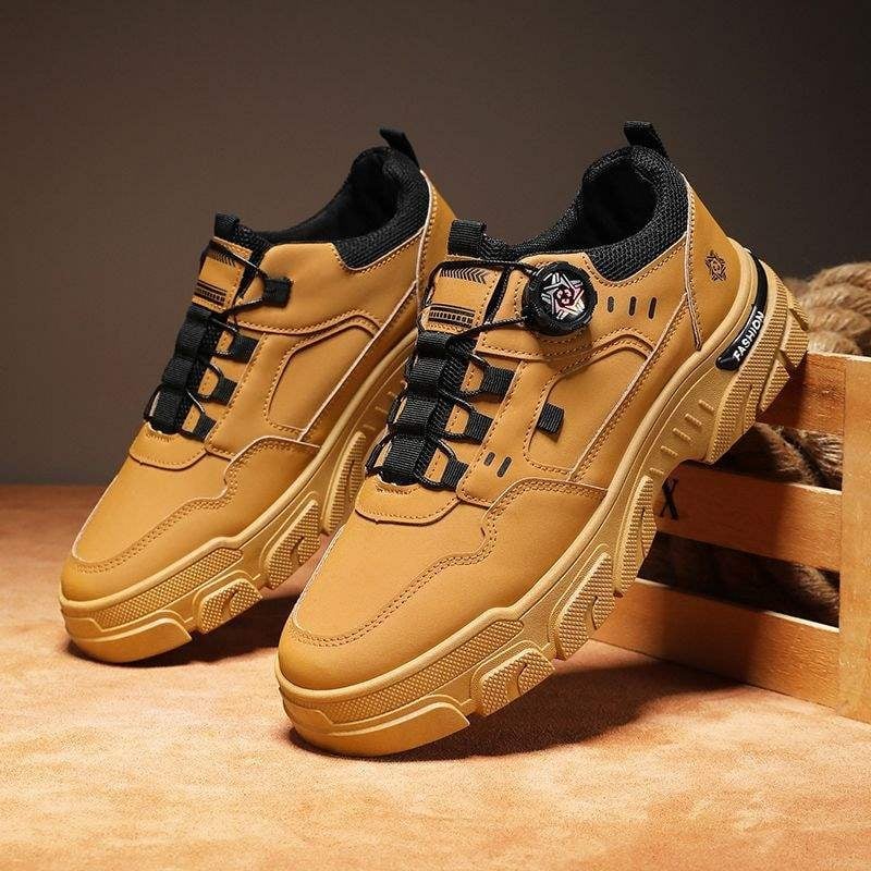 Зимни ботуши за сняг за мъже - водоустойчиви, противохлъзгави, горна част от синтетична кожа, гумена подметка, без връзки стил Мартин ботуши