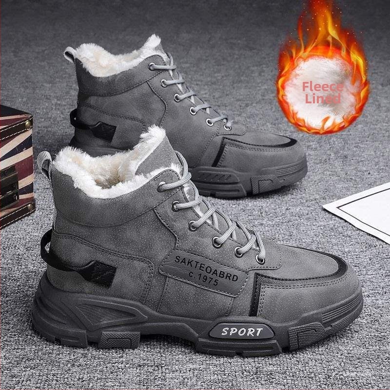 Зимни ботуши за сняг за мъже - водоустойчиви, противохлъзгави, горна част от синтетична кожа, гумена подметка, без връзки стил Мартин ботуши