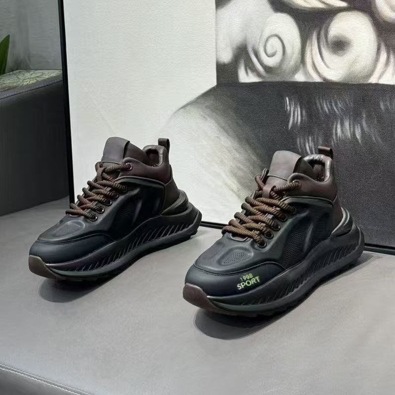 Платформени мъжки маратонки с дебела подметка, изкуствена кожа горна част, шнуровка, инжекционно формована подметка, дишащи и леки, унисекс.