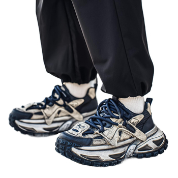 Мъжки ежедневни обувки с дебел подметка, принт на животни върху плат, връзки, гумена подметка, нисък профил