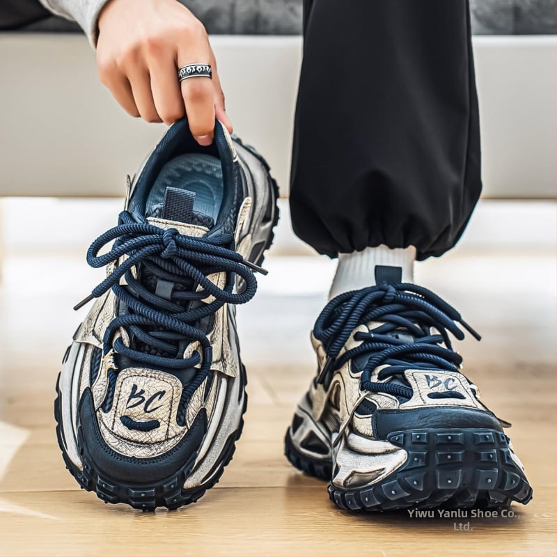 Мъжки ежедневни обувки с дебел подметка, принт на животни върху плат, връзки, гумена подметка, нисък профил