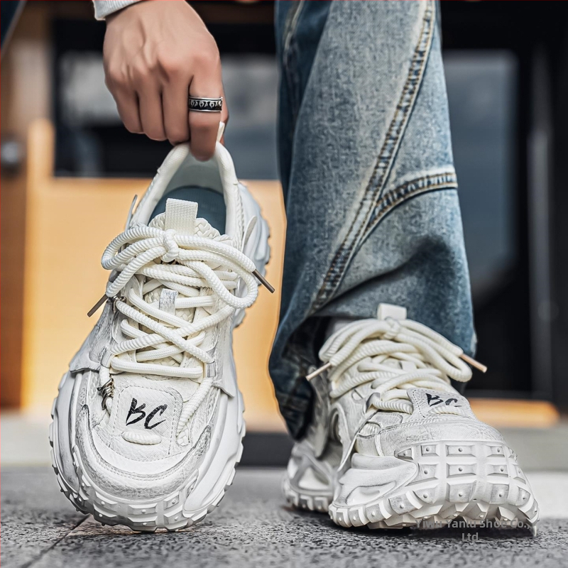 Мъжки ежедневни обувки с дебел подметка, принт на животни върху плат, връзки, гумена подметка, нисък профил