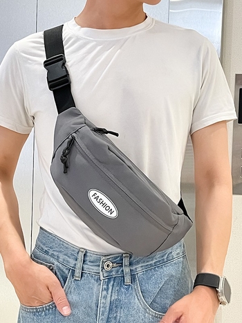 Мъжка чанта за през кръст в уличен стил, нейлонова, дишаща и ултралека, с разширяем капацитет, съвместима с 8-инчов лаптоп, едноцветна