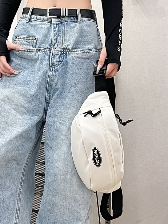 Мъжка чанта за през кръст в уличен стил, нейлонова, дишаща и ултралека, с разширяем капацитет, съвместима с 8-инчов лаптоп, едноцветна