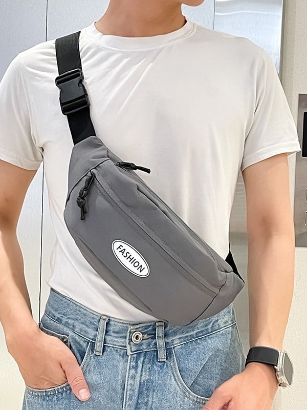 Мъжка чанта за през кръст в уличен стил, нейлонова, дишаща и ултралека, с разширяем капацитет, съвместима с 8-инчов лаптоп, едноцветна