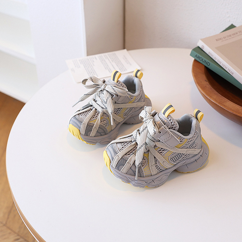 Pantofi sport pentru copii, unisex, partea superioară din microfibră piele cu plasă, talpă EVA, închidere Velcro, toamnă 2025