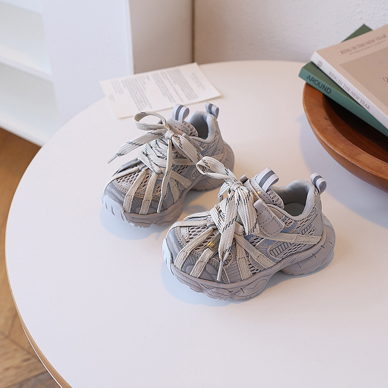 Pantofi sport pentru copii, unisex, partea superioară din microfibră piele cu plasă, talpă EVA, închidere Velcro, toamnă 2025