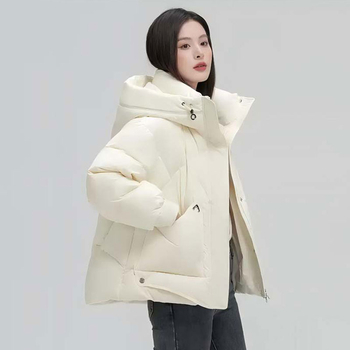 Ženska zimska kratka puffer jakna s perjem, topla, kapuljača, slobodan kroj
