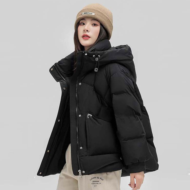Ženska zimska kratka puffer jakna s perjem, topla, kapuljača, slobodan kroj