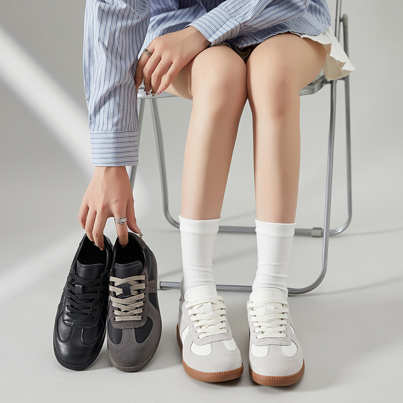 Унисекс кожени маратонки с вътрешно повдигане на подметката, ретро стил, гумена подметка