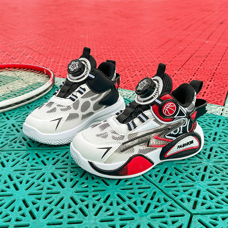 Dječje košarkaške tenisice s gornjim dijelom PU+mreža, prozračne, zatvarač na Velcro, gumeni đon