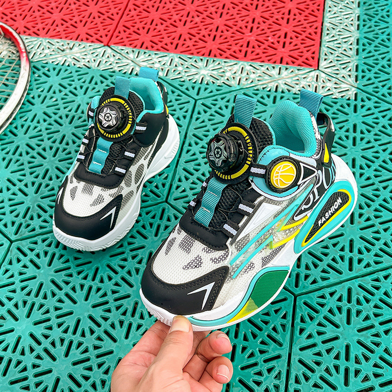 Dječje košarkaške tenisice s gornjim dijelom PU+mreža, prozračne, zatvarač na Velcro, gumeni đon