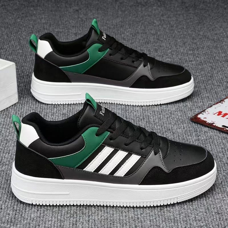 Adidași sport pentru bărbați, suprafață PU, model cu dungi, profil scăzut, talpă PVC