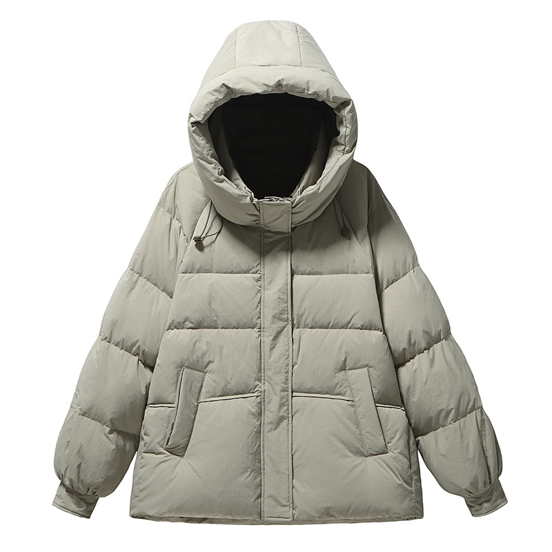Ženska kratka puffer jakna s kapuljačom, korejskog stila, najlonska tkanina, punilo 201–300 g, duljina 50–65 cm