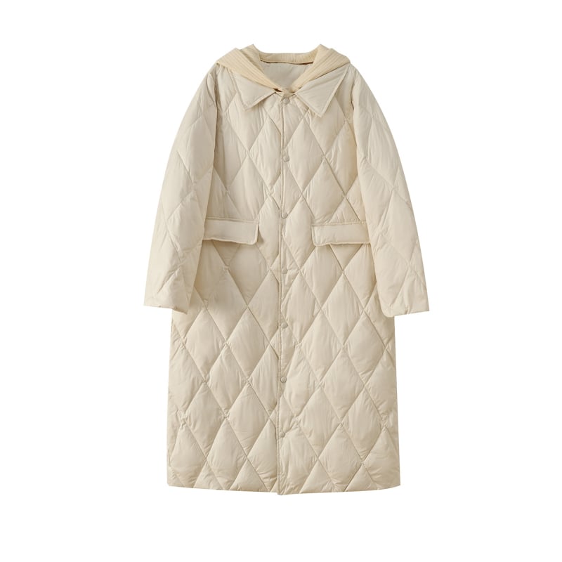 Geacă de damă cu glugă, lungime medie, croială lejeră, 86–90% puf, umplutură 201–300 g