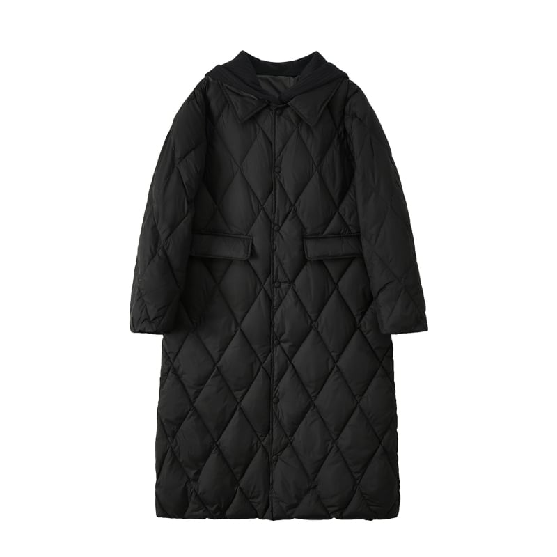 Geacă de damă cu glugă, lungime medie, croială lejeră, 86–90% puf, umplutură 201–300 g