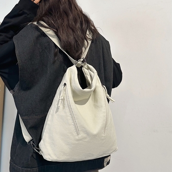 Dvostruko namjenska torba za rame, velika kapaciteta - platno, poliester podstava, zatvarač, skriveni džep sa zatvaračem, ljeto 2025